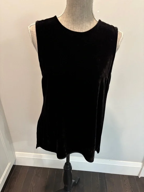 Theory Black Velvet Silk Blend Sleeveless Shell Top High Low Large - Picture 6 of 14